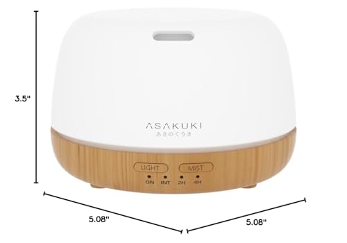 ASAKUKI Essential Oil Diffuser 500ml, Ultrasonic Aromatherapy Humidifier with Remote Control, 7 LED Colors, Timer & Auto-Off, Large Room Diffuser