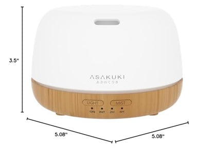 ASAKUKI Essential Oil Diffuser 500ml, Ultrasonic Aromatherapy Humidifier with Remote Control, 7 LED Colors, Timer & Auto-Off, Large Room Diffuser