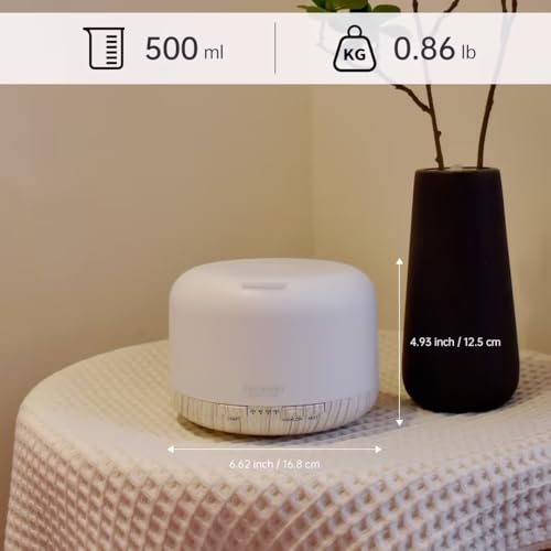 ASAKUKI Essential Oil Diffuser 500ml, Ultrasonic Aromatherapy Humidifier with Remote Control, 7 LED Colors, Timer & Auto-Off, Large Room Diffuser