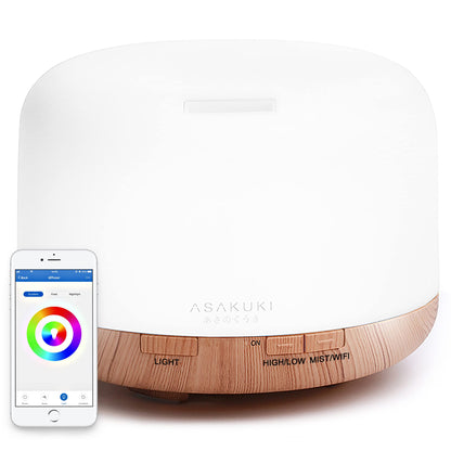 ASAKUKI Essential Oil Diffuser 500ml, Ultrasonic Aromatherapy Humidifier with Remote Control, 7 LED Colors, Timer & Auto-Off, Large Room Diffuser