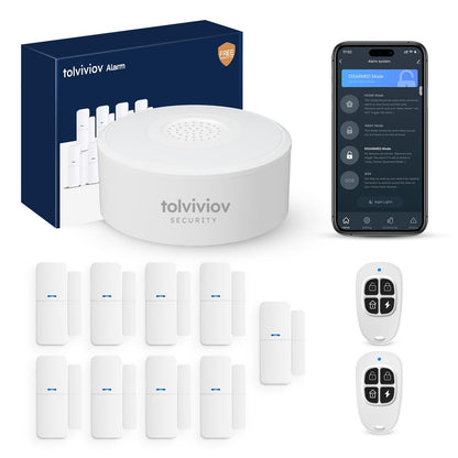 WiFi Door Alarm System, Wireless DIY Smart Home Security System, with Phone APP Alert, 8 Pieces-Kit (Alarm Siren, Door Window Sensor, Remote), Work with Alexa, for House, Apartment, by tolviviov