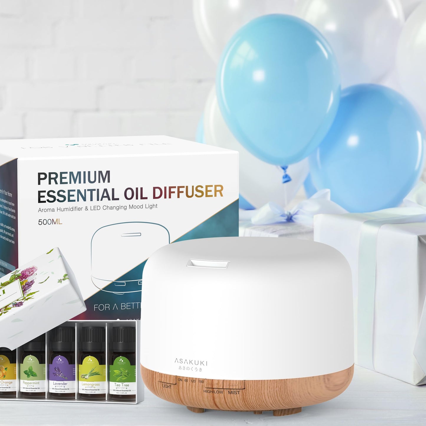 ASAKUKI Essential Oil Diffuser 500ml, Ultrasonic Aromatherapy Humidifier with Remote Control, 7 LED Colors, Timer & Auto-Off, Large Room Diffuser