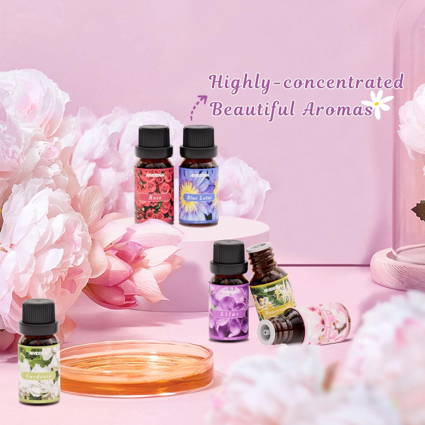 Hotel Diffuser Oils Gift Set, ARVIDSSON Luxury Fragrance Oil Blend, Hotel Scent Essential Oils for Diffuser, Jasmine & Mint, White Tea, Citrus Bliss, M-Way, Fancy Lobby, Gift for Women and Men