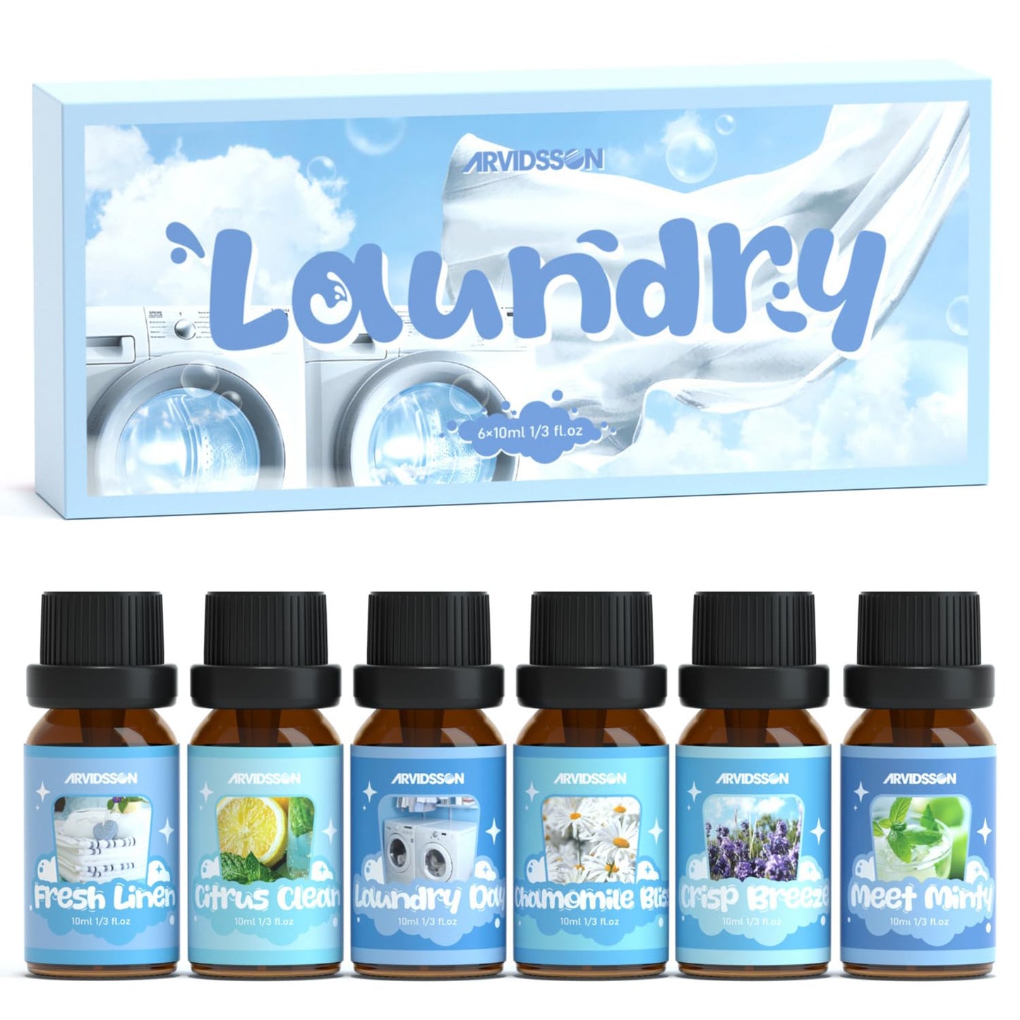 Hotel Diffuser Oils Gift Set, ARVIDSSON Luxury Fragrance Oil Blend, Hotel Scent Essential Oils for Diffuser, Jasmine & Mint, White Tea, Citrus Bliss, M-Way, Fancy Lobby, Gift for Women and Men
