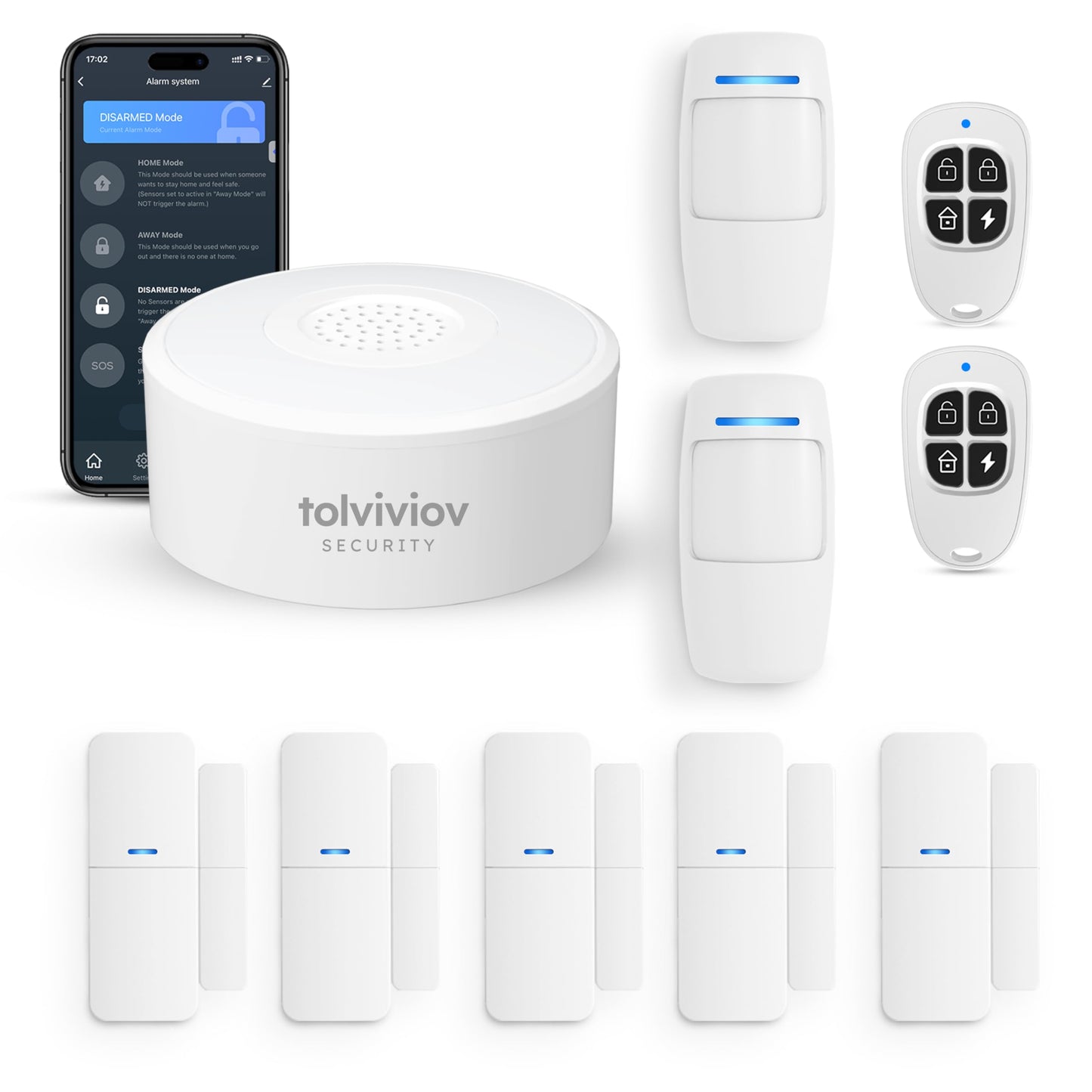 WiFi Door Alarm System, Wireless DIY Smart Home Security System, with Phone APP Alert, 8 Pieces-Kit (Alarm Siren, Door Window Sensor, Remote), Work with Alexa, for House, Apartment, by tolviviov