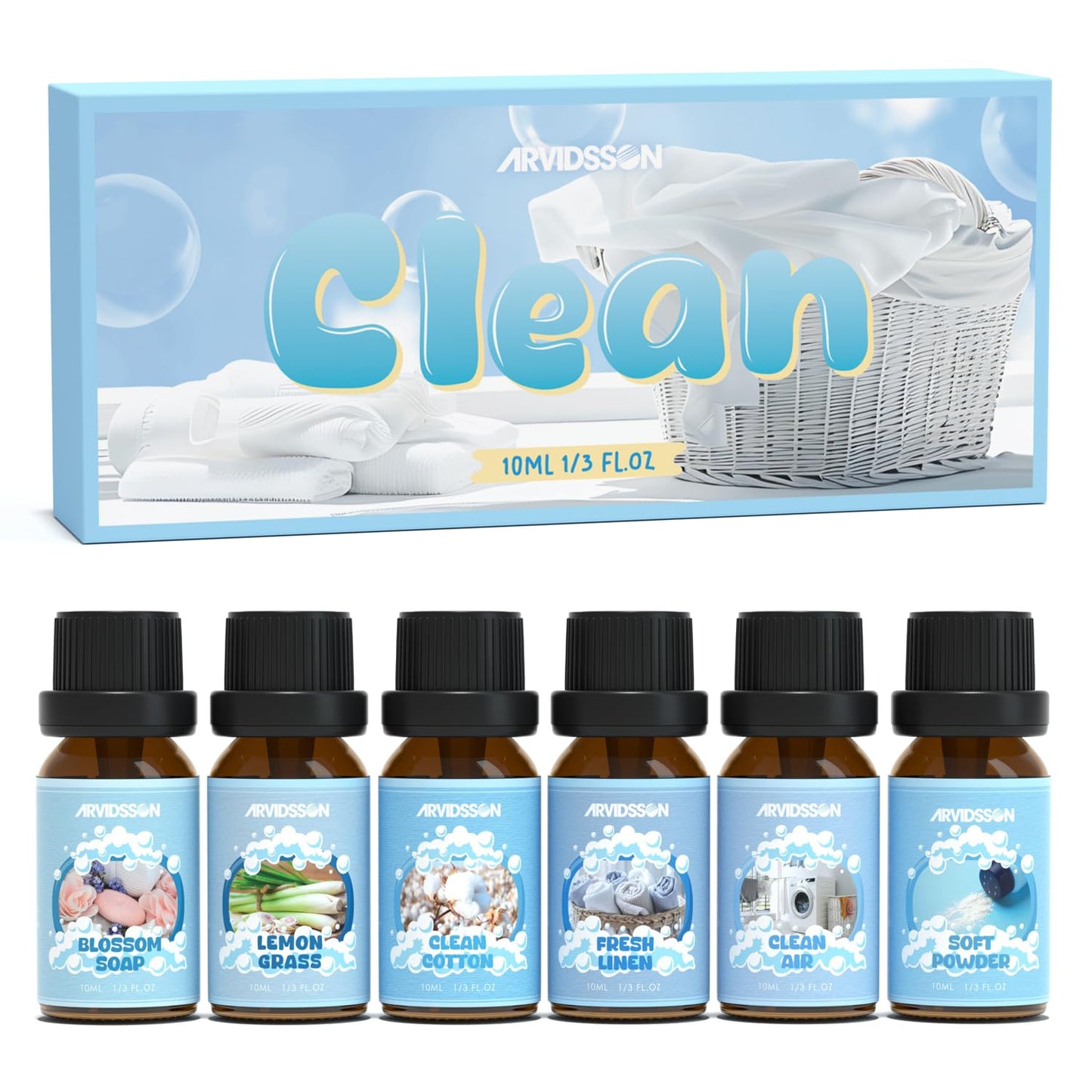 Hotel Diffuser Oils Gift Set, ARVIDSSON Luxury Fragrance Oil Blend, Hotel Scent Essential Oils for Diffuser, Jasmine & Mint, White Tea, Citrus Bliss, M-Way, Fancy Lobby, Gift for Women and Men