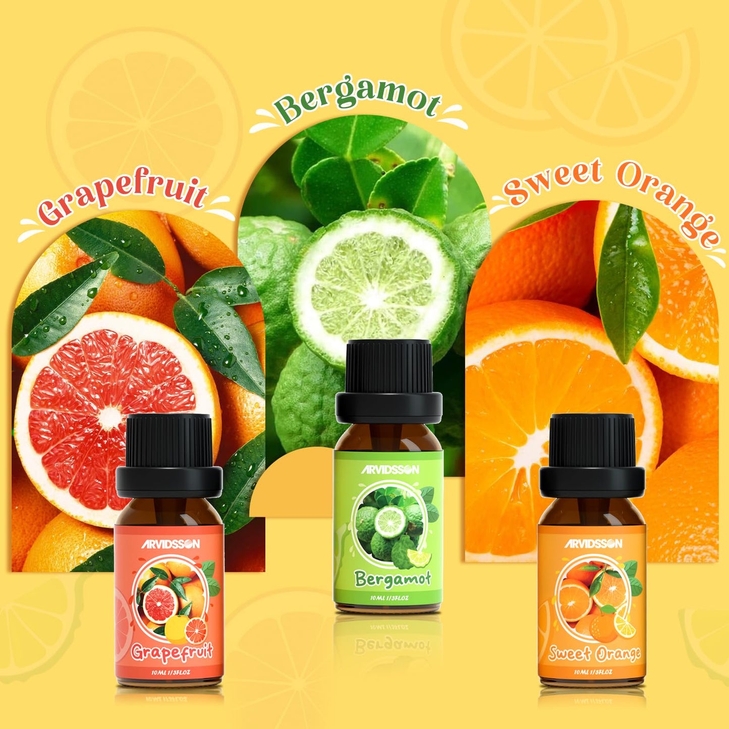 Hotel Diffuser Oils Gift Set, ARVIDSSON Luxury Fragrance Oil Blend, Hotel Scent Essential Oils for Diffuser, Jasmine & Mint, White Tea, Citrus Bliss, M-Way, Fancy Lobby, Gift for Women and Men