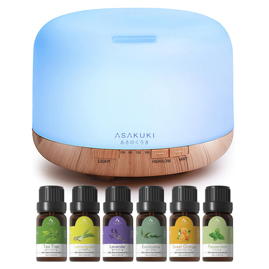 ASAKUKI Essential Oil Diffuser 500ml, Ultrasonic Aromatherapy Humidifier with Remote Control, 7 LED Colors, Timer & Auto-Off, Large Room Diffuser