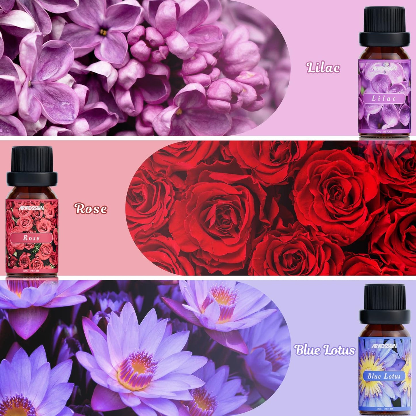 Hotel Diffuser Oils Gift Set, ARVIDSSON Luxury Fragrance Oil Blend, Hotel Scent Essential Oils for Diffuser, Jasmine & Mint, White Tea, Citrus Bliss, M-Way, Fancy Lobby, Gift for Women and Men