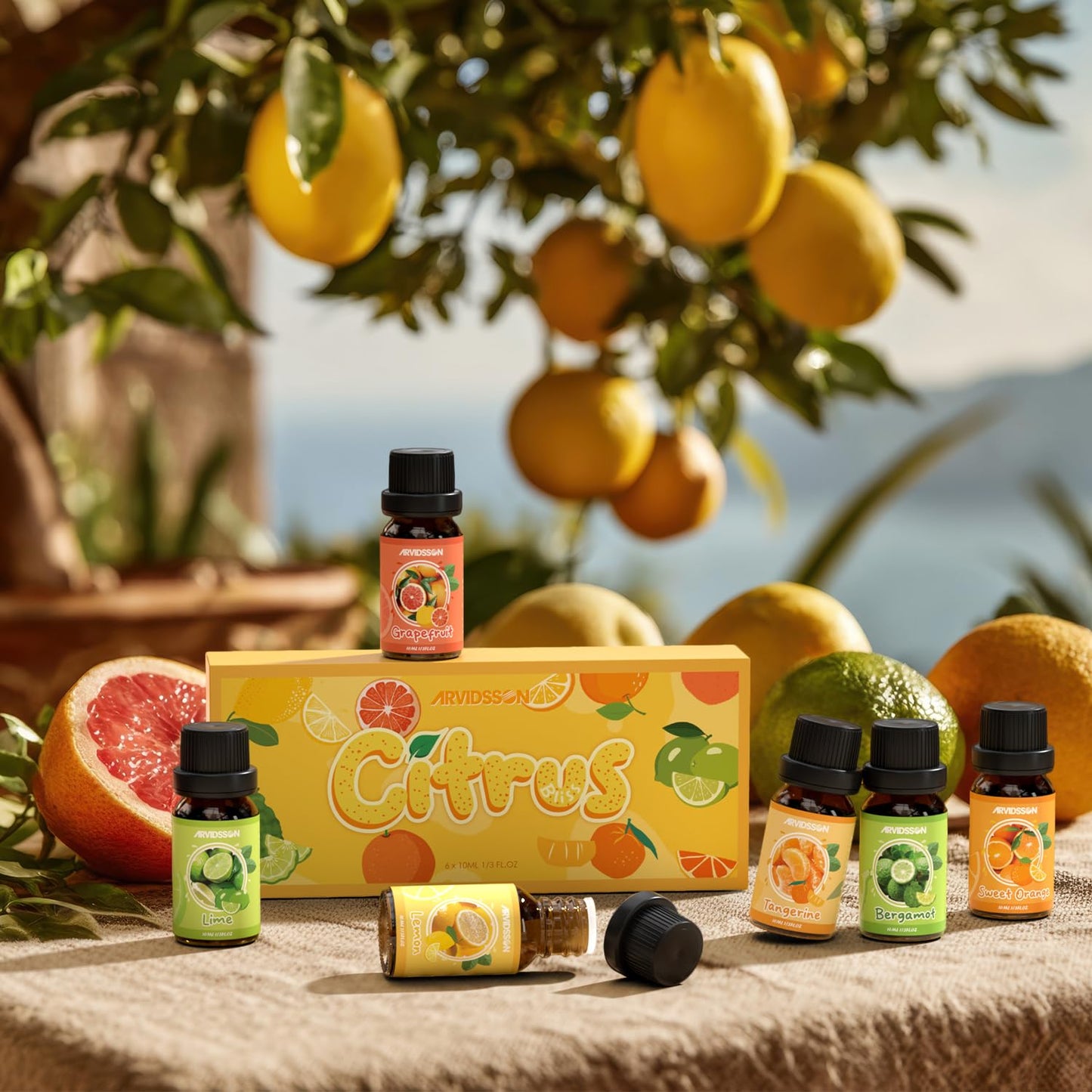 Hotel Diffuser Oils Gift Set, ARVIDSSON Luxury Fragrance Oil Blend, Hotel Scent Essential Oils for Diffuser, Jasmine & Mint, White Tea, Citrus Bliss, M-Way, Fancy Lobby, Gift for Women and Men