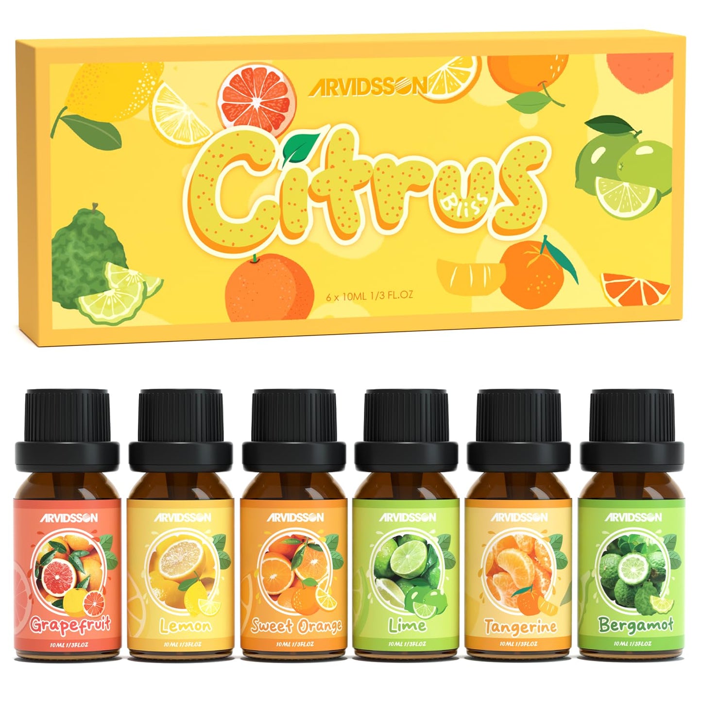 Hotel Diffuser Oils Gift Set, ARVIDSSON Luxury Fragrance Oil Blend, Hotel Scent Essential Oils for Diffuser, Jasmine & Mint, White Tea, Citrus Bliss, M-Way, Fancy Lobby, Gift for Women and Men