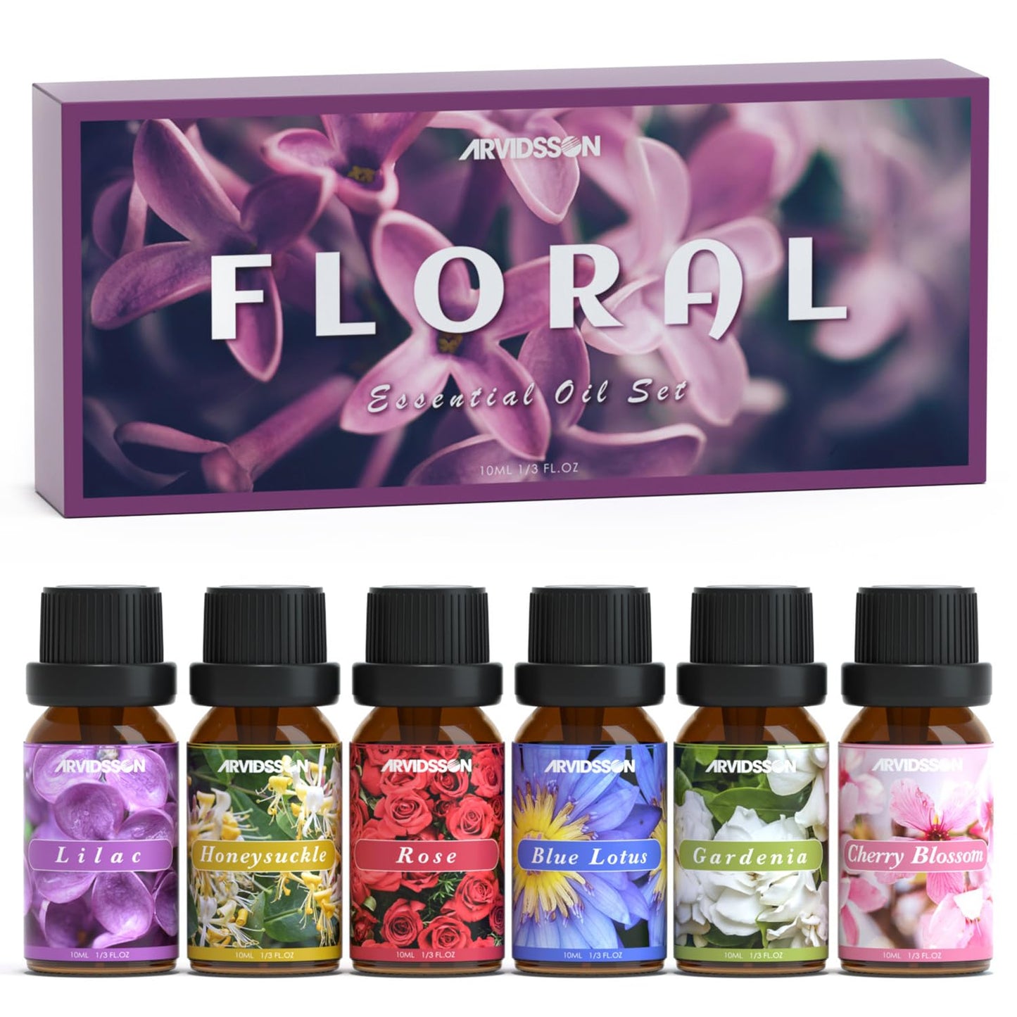 Hotel Diffuser Oils Gift Set, ARVIDSSON Luxury Fragrance Oil Blend, Hotel Scent Essential Oils for Diffuser, Jasmine & Mint, White Tea, Citrus Bliss, M-Way, Fancy Lobby, Gift for Women and Men