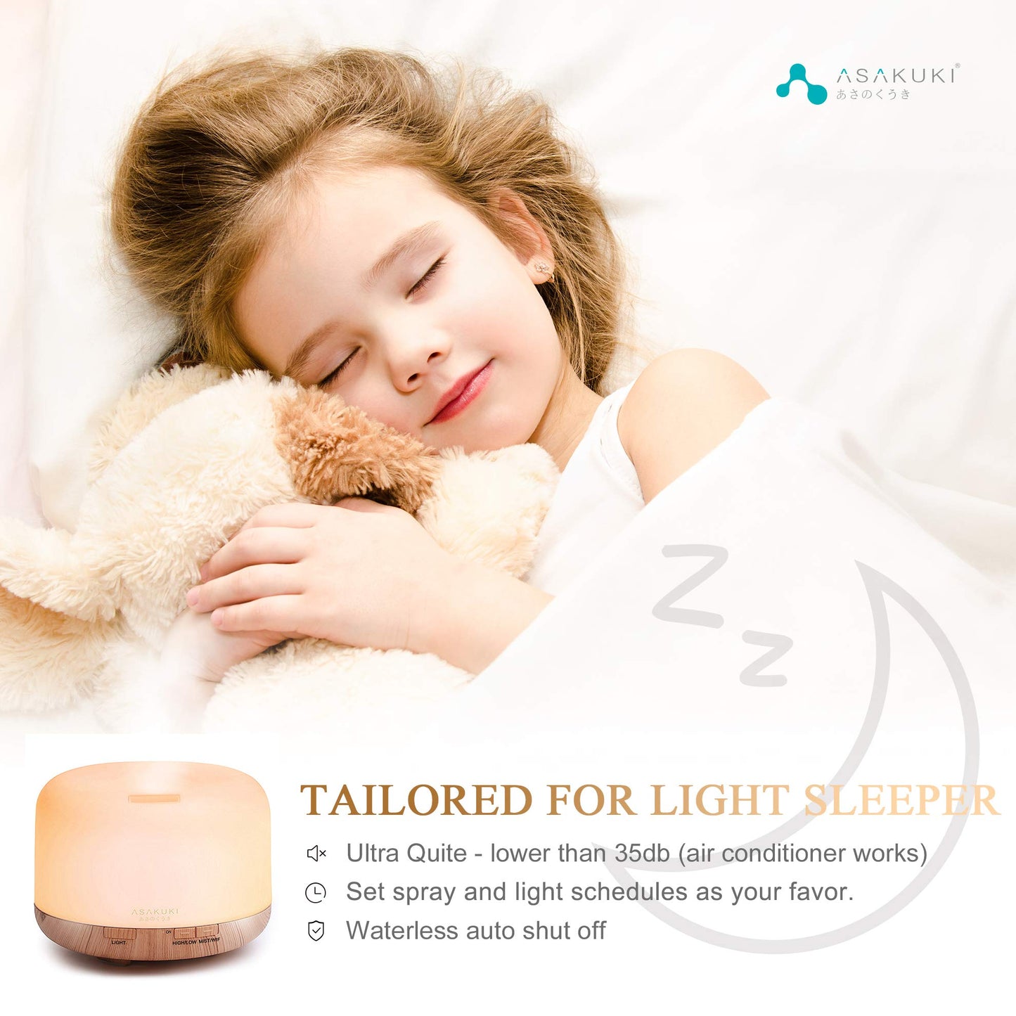ASAKUKI Essential Oil Diffuser 500ml, Ultrasonic Aromatherapy Humidifier with Remote Control, 7 LED Colors, Timer & Auto-Off, Large Room Diffuser