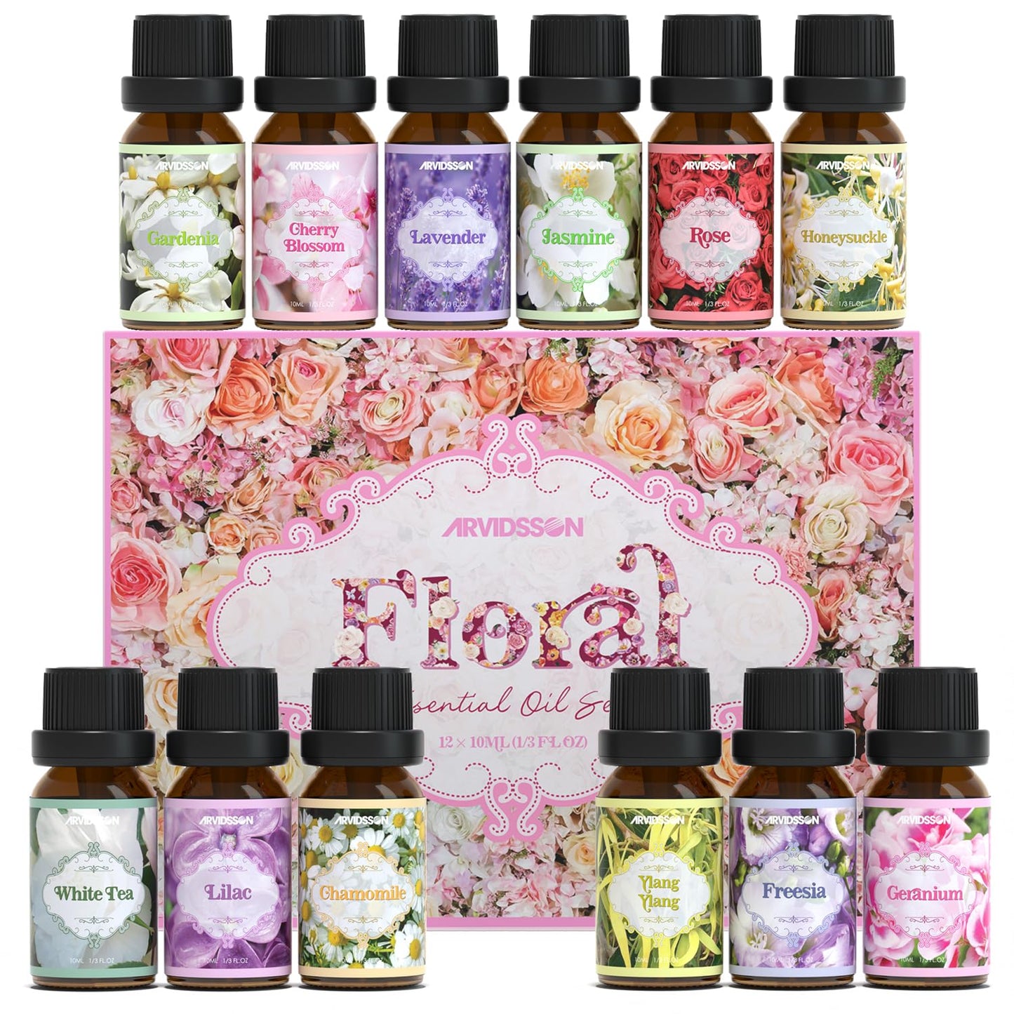 Hotel Diffuser Oils Gift Set, ARVIDSSON Luxury Fragrance Oil Blend, Hotel Scent Essential Oils for Diffuser, Jasmine & Mint, White Tea, Citrus Bliss, M-Way, Fancy Lobby, Gift for Women and Men
