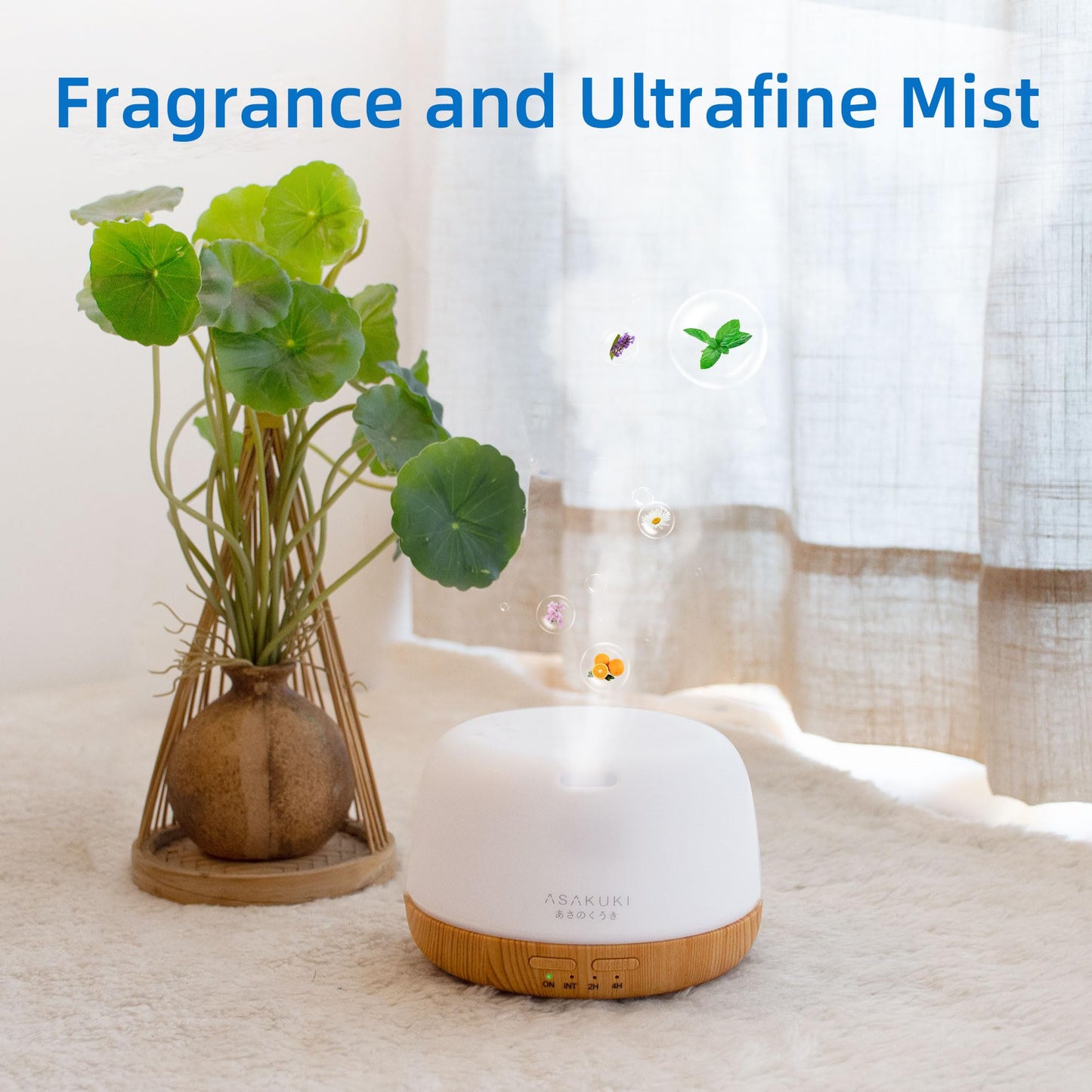 ASAKUKI Essential Oil Diffuser 500ml, Ultrasonic Aromatherapy Humidifier with Remote Control, 7 LED Colors, Timer & Auto-Off, Large Room Diffuser