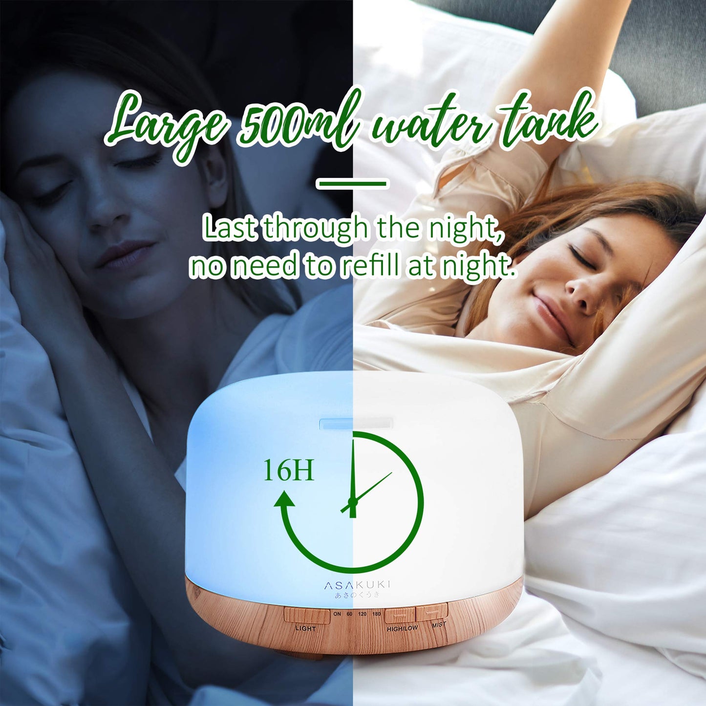 ASAKUKI Essential Oil Diffuser 500ml, Ultrasonic Aromatherapy Humidifier with Remote Control, 7 LED Colors, Timer & Auto-Off, Large Room Diffuser