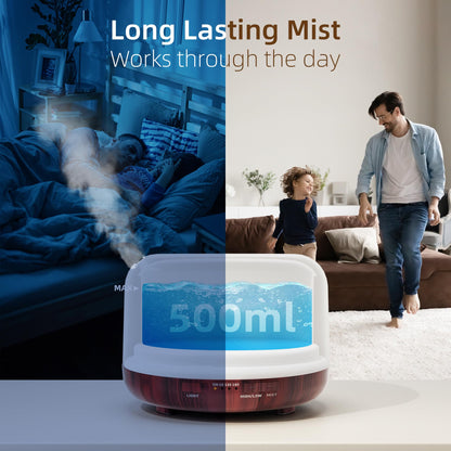 ASAKUKI Essential Oil Diffuser 500ml, Ultrasonic Aromatherapy Humidifier with Remote Control, 7 LED Colors, Timer & Auto-Off, Large Room Diffuser