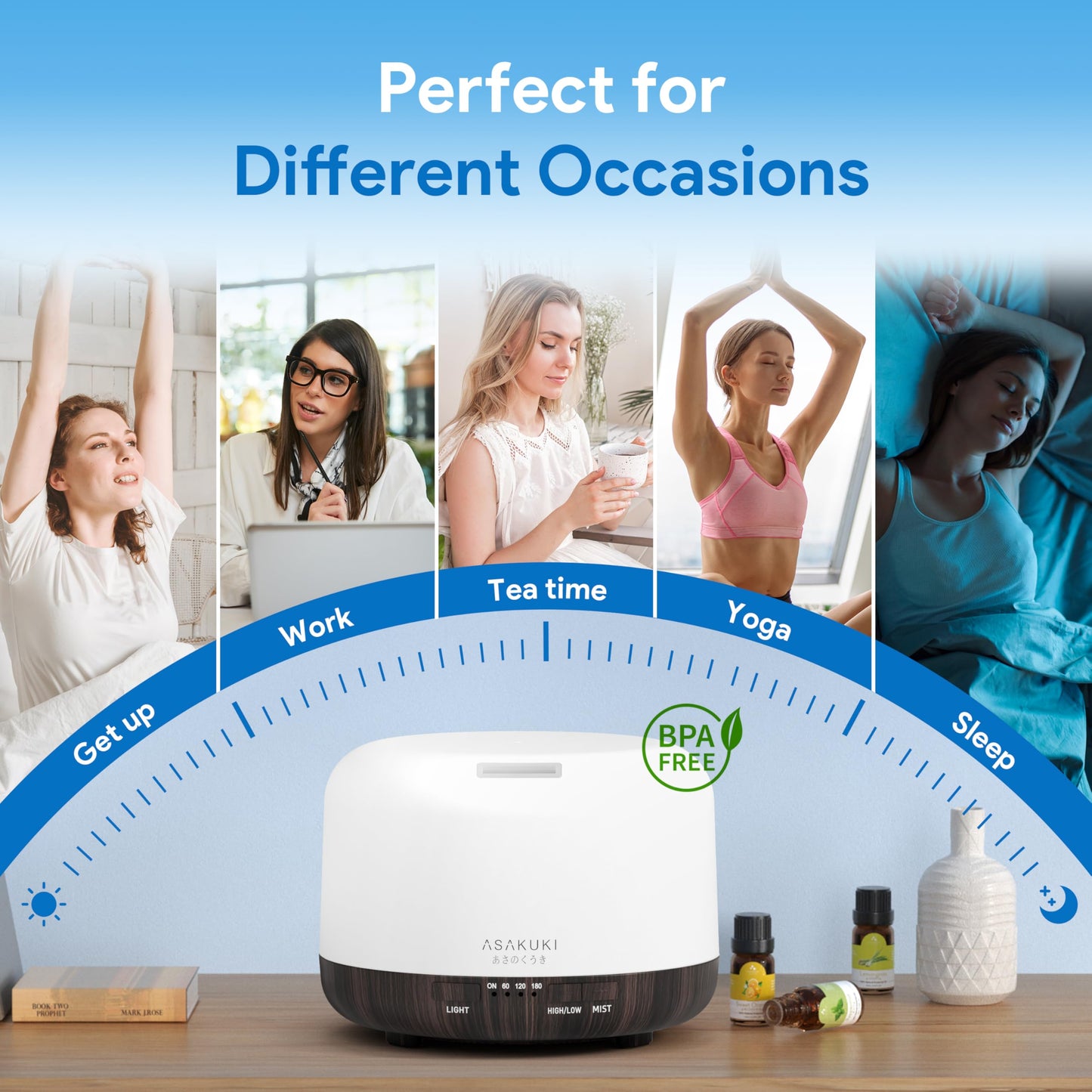 ASAKUKI Essential Oil Diffuser 500ml, Ultrasonic Aromatherapy Humidifier with Remote Control, 7 LED Colors, Timer & Auto-Off, Large Room Diffuser