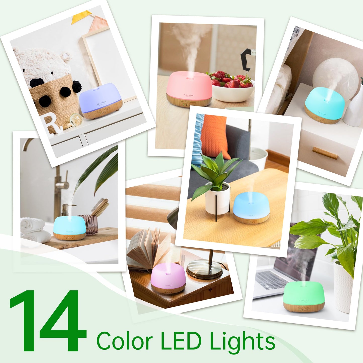 ASAKUKI Essential Oil Diffuser 500ml, Ultrasonic Aromatherapy Humidifier with Remote Control, 7 LED Colors, Timer & Auto-Off, Large Room Diffuser