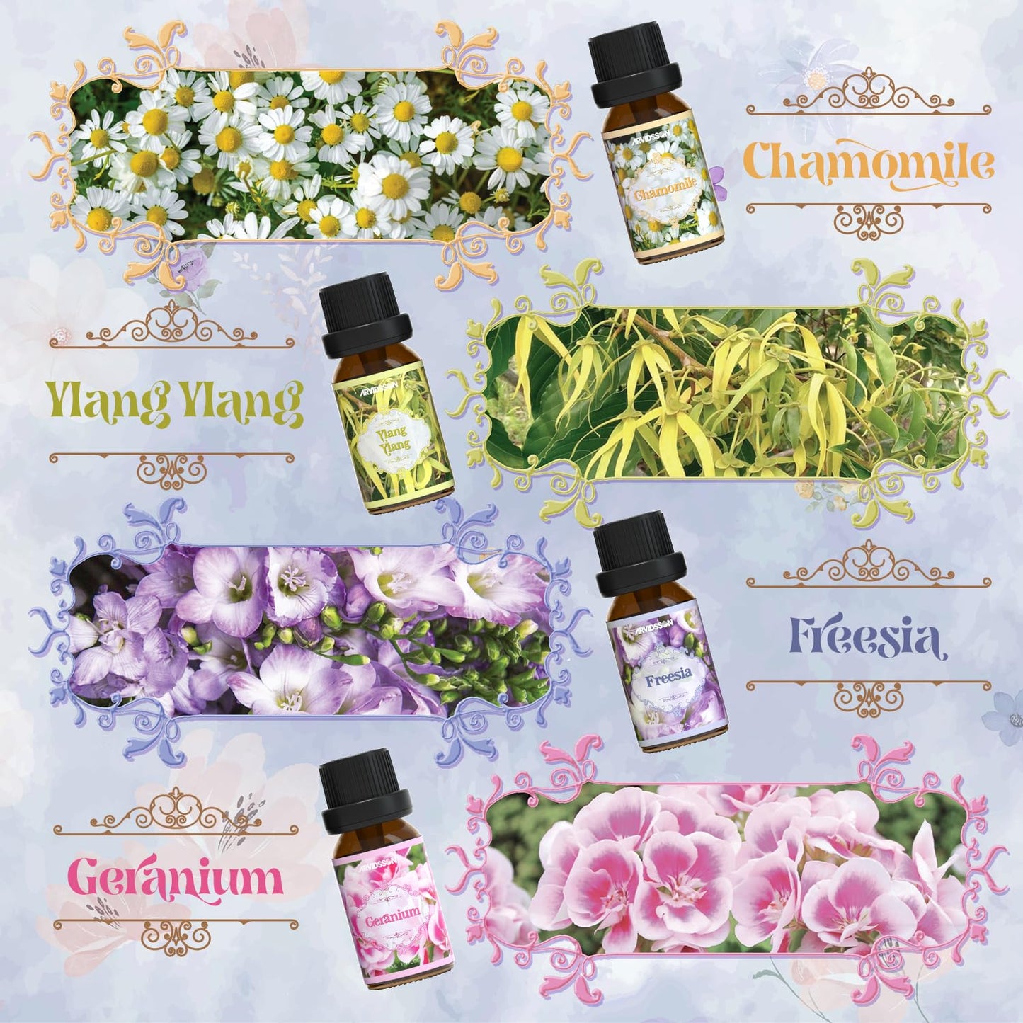 Hotel Diffuser Oils Gift Set, ARVIDSSON Luxury Fragrance Oil Blend, Hotel Scent Essential Oils for Diffuser, Jasmine & Mint, White Tea, Citrus Bliss, M-Way, Fancy Lobby, Gift for Women and Men