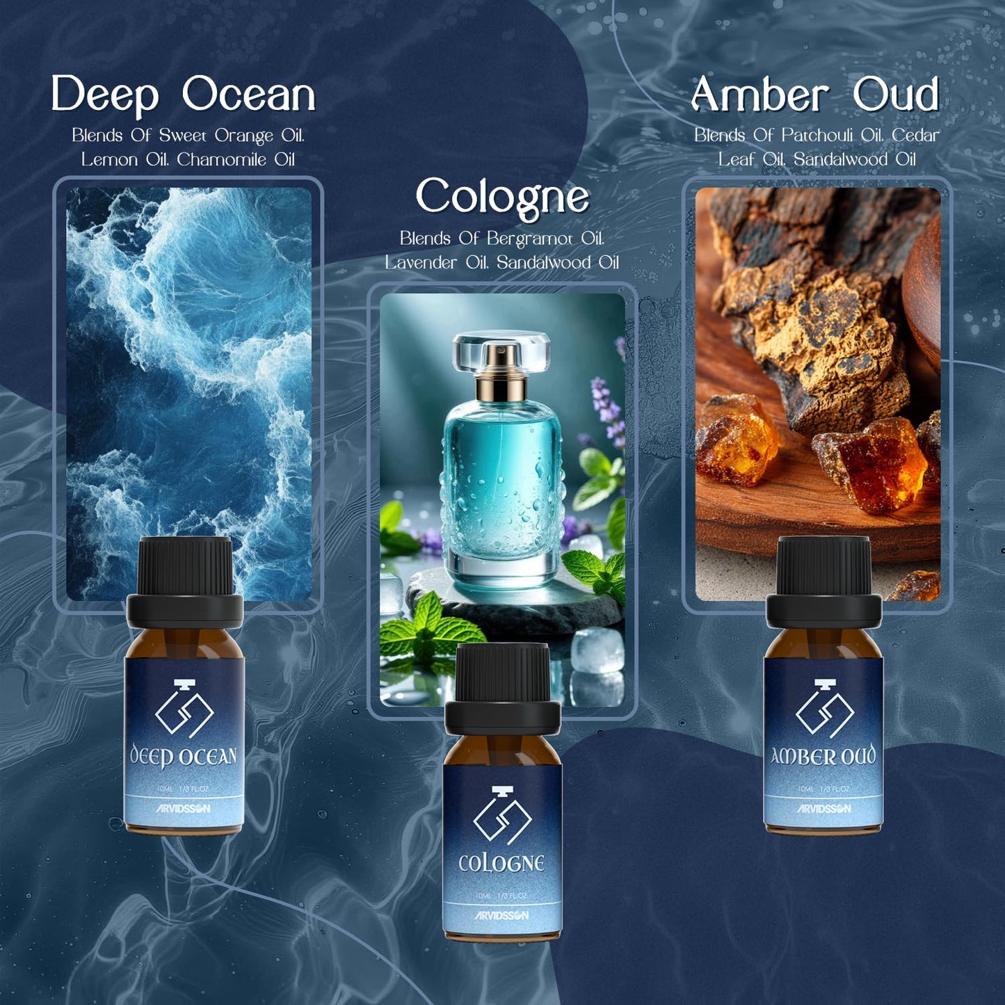 Hotel Diffuser Oils Gift Set, ARVIDSSON Luxury Fragrance Oil Blend, Hotel Scent Essential Oils for Diffuser, Jasmine & Mint, White Tea, Citrus Bliss, M-Way, Fancy Lobby, Gift for Women and Men