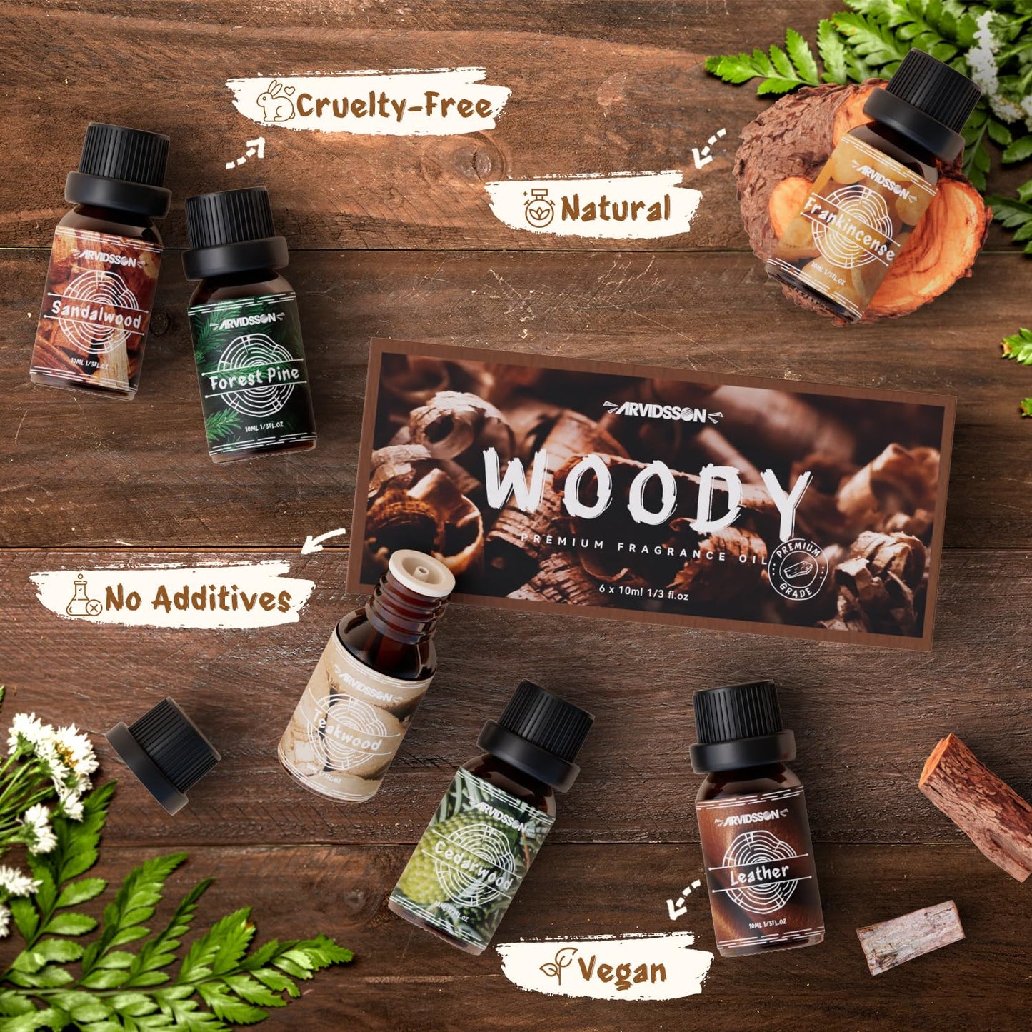 Hotel Diffuser Oils Gift Set, ARVIDSSON Luxury Fragrance Oil Blend, Hotel Scent Essential Oils for Diffuser, Jasmine & Mint, White Tea, Citrus Bliss, M-Way, Fancy Lobby, Gift for Women and Men