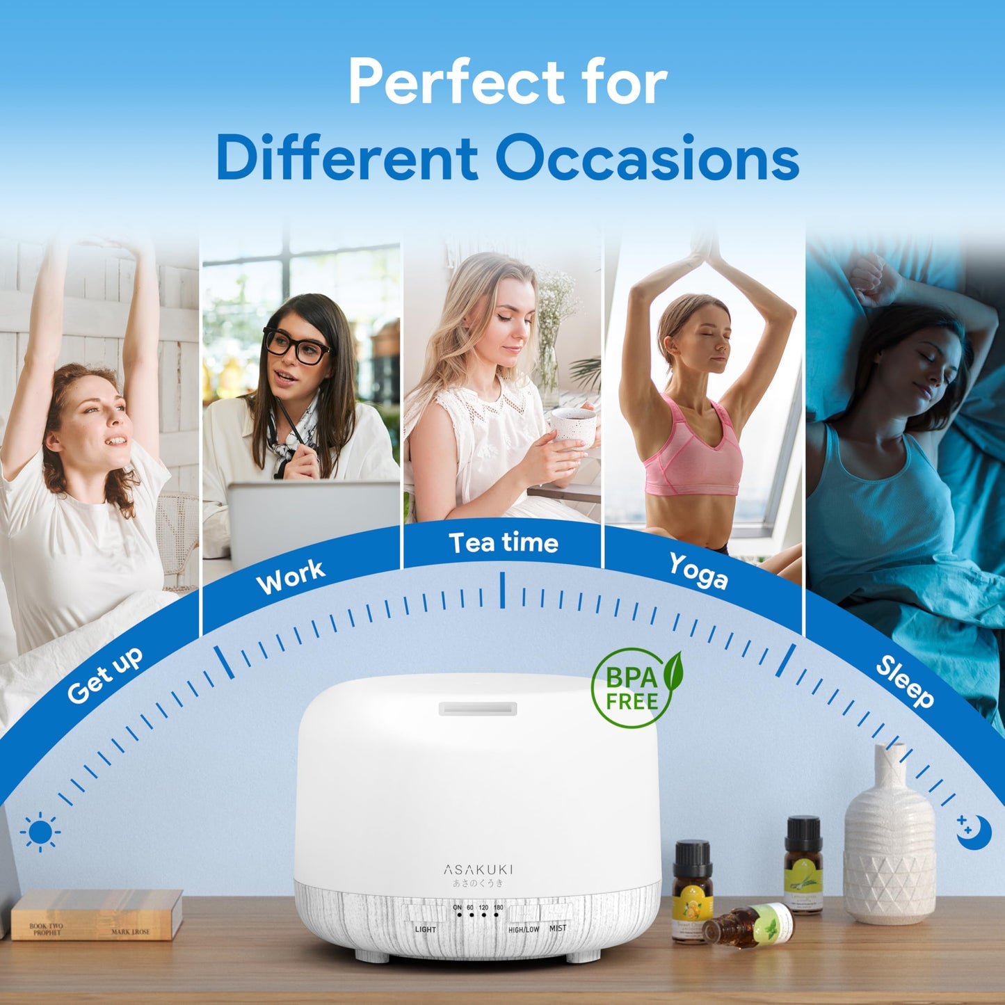 ASAKUKI Essential Oil Diffuser 500ml, Ultrasonic Aromatherapy Humidifier with Remote Control, 7 LED Colors, Timer & Auto-Off, Large Room Diffuser