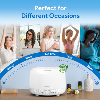 ASAKUKI Essential Oil Diffuser 500ml, Ultrasonic Aromatherapy Humidifier with Remote Control, 7 LED Colors, Timer & Auto-Off, Large Room Diffuser
