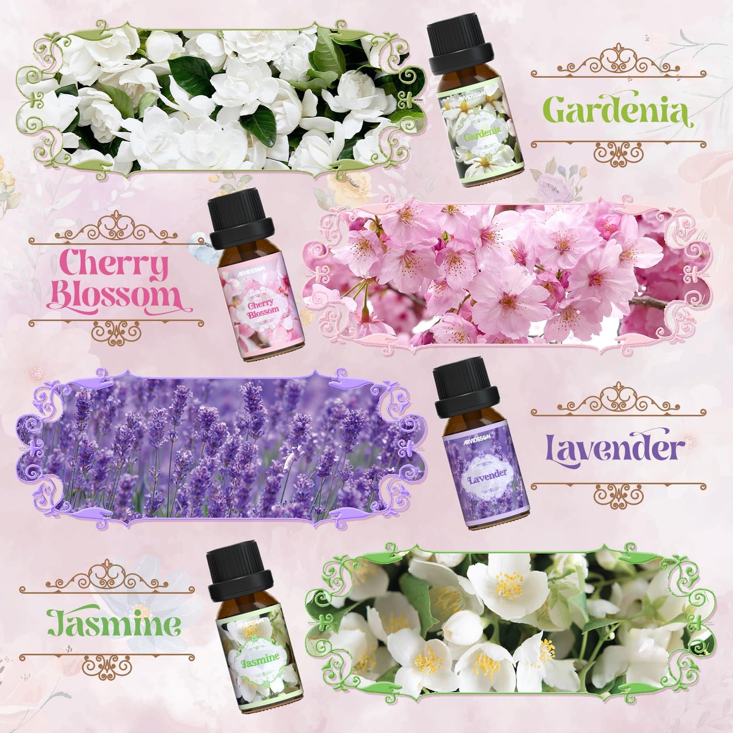Hotel Diffuser Oils Gift Set, ARVIDSSON Luxury Fragrance Oil Blend, Hotel Scent Essential Oils for Diffuser, Jasmine & Mint, White Tea, Citrus Bliss, M-Way, Fancy Lobby, Gift for Women and Men