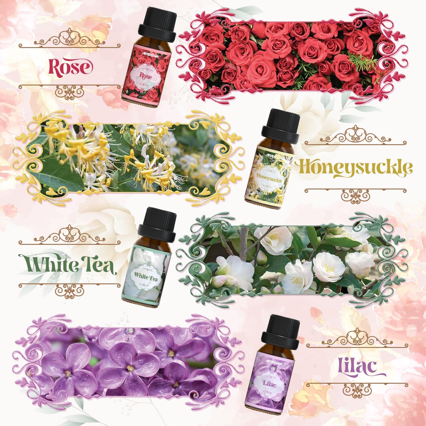 Hotel Diffuser Oils Gift Set, ARVIDSSON Luxury Fragrance Oil Blend, Hotel Scent Essential Oils for Diffuser, Jasmine & Mint, White Tea, Citrus Bliss, M-Way, Fancy Lobby, Gift for Women and Men