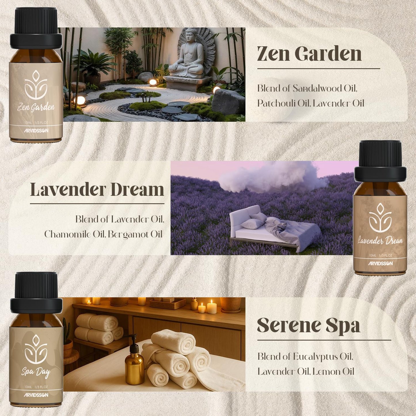 Hotel Diffuser Oils Gift Set, ARVIDSSON Luxury Fragrance Oil Blend, Hotel Scent Essential Oils for Diffuser, Jasmine & Mint, White Tea, Citrus Bliss, M-Way, Fancy Lobby, Gift for Women and Men