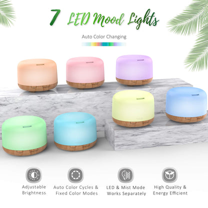 ASAKUKI Essential Oil Diffuser 500ml, Ultrasonic Aromatherapy Humidifier with Remote Control, 7 LED Colors, Timer & Auto-Off, Large Room Diffuser