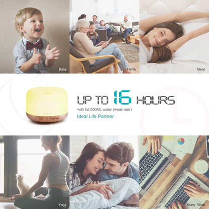 ASAKUKI Essential Oil Diffuser 500ml, Ultrasonic Aromatherapy Humidifier with Remote Control, 7 LED Colors, Timer & Auto-Off, Large Room Diffuser