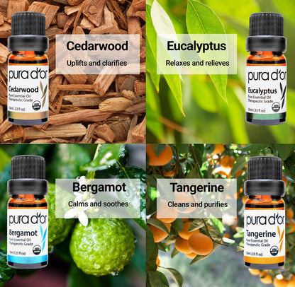 PURA D'OR Organic Perfect10 Essential Oils Set - 10x 10mL Wood Box Aromatherapy Gift Set - 100% Pure Therapeutic Grade for Relaxation and Wellness (Lavender, Peppermint, Eucalyptus, Tea Tree & More)