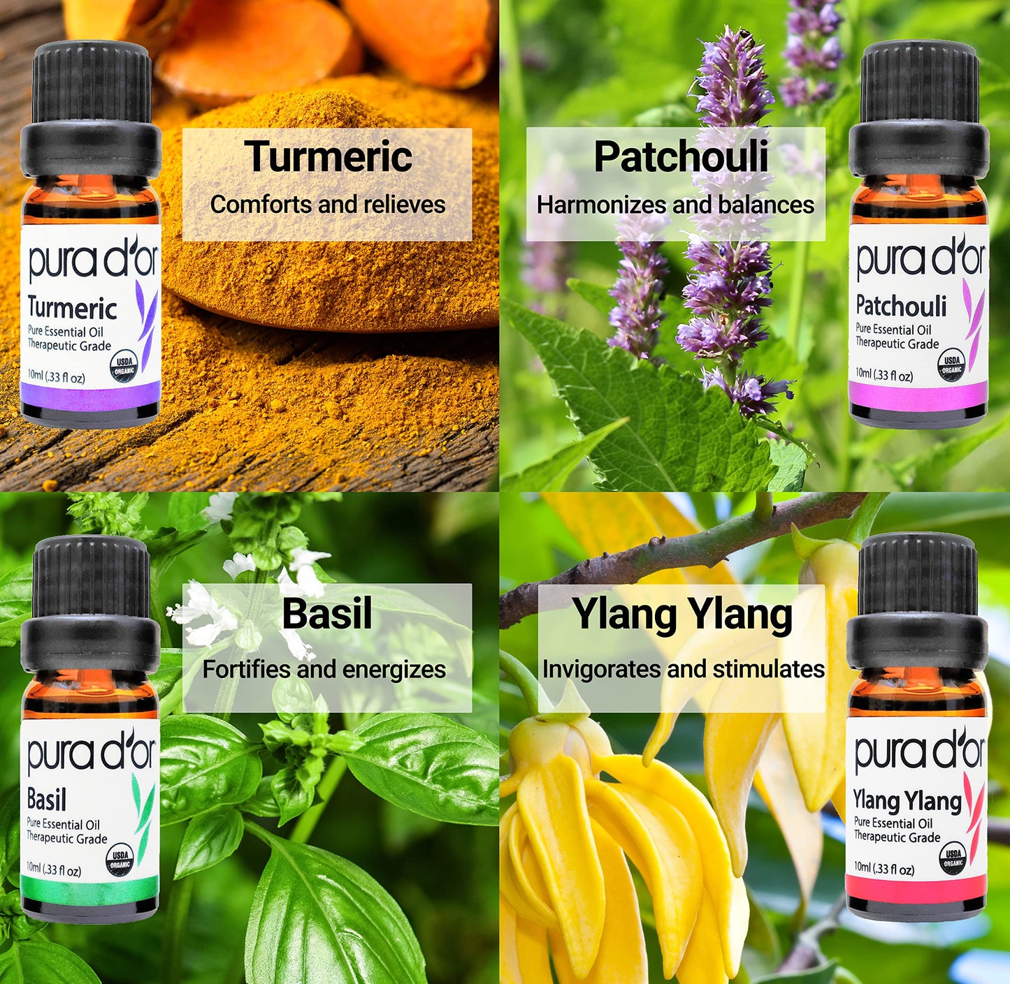 PURA D'OR Organic Perfect10 Essential Oils Set - 10x 10mL Wood Box Aromatherapy Gift Set - 100% Pure Therapeutic Grade for Relaxation and Wellness (Lavender, Peppermint, Eucalyptus, Tea Tree & More)